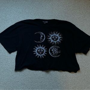 Black, Fashion Nova, Moon and Sun T-Shirt, Women’s Small